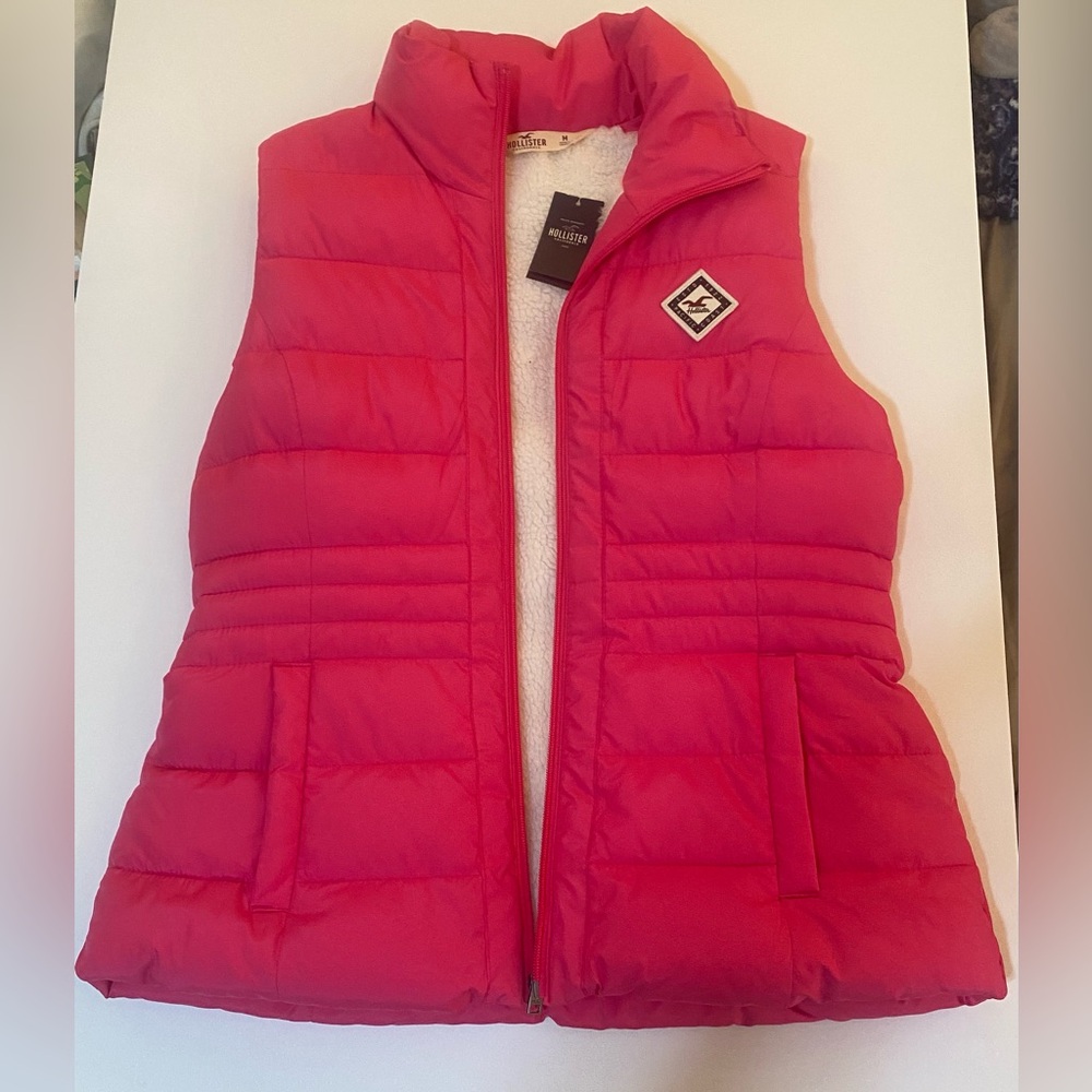 Hollister Hot Pink Zip Up Sherpa Lined Puffer Vest Sz Sm NWT